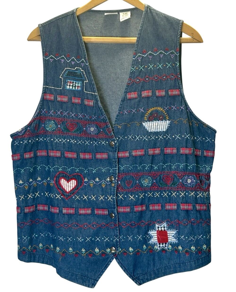Vintage Napa Valley Vest Womens Size 1X Cotton Embroidered Boho Floral Y2K